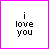 Pixelated text 'i love you' with a small black heart and animated limbs extending from the heart in