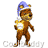 Animated contact sheet of a brown bear mascot wearing blue pajamas with yellow trim, holding a glowing white object in its right hand across 12 sequential frames showing walking motion.