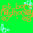 Green background with repeating orange text and light blue square patterns in a