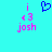 Pixelated cyan background with pink and blue text and symbols arranged in two mirrored vertical , each containing 'i', '3', and 'josh' with a blue heart symbol above the left