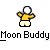 A static contact sheet showing two identical pixel art stick figure icons with yellow shirts and white pants, accompanied by promotional text for 'badassbuddy.com' on a gray background.