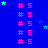 Blue background with pink '#' and '5' symbols arranged in vertical , scattered cyan stars, gray rectangle at bottom right