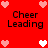 Red background with pixelated hearts and 'Cheer Leading' text in black, arranged in a pattern