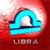 Static 50x50 pixel icon featuring a blue Libra zodiac symbol on red background with "LIBRA" text below, rendered in low-resolution pixel art style.