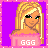 Pixel art contact sheet of a blonde female character in pink and purple, showing different poses with text elements.