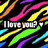 Rainbow zebra stripes with 'I love you?' text and a heart, purple polka dots with 'my best friends' text and a hand gesture, and a pixelated face with blonde hair.
