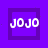 A 4-frame contact sheet of a purple animated buddy icon showing the text 'JOJO' in white pixelated font within nested square frames, with varying frame arrangements across sampled frames.