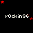 Pixelated text 'rockin96' repeated across a black background with scattered red and dark red stars, some appearing to animate.