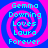 Four identical pixelated display cyan text over a blue and pink spiral background, each reading 'Gemma Downing Loves Laura Forever' in a retro digital style