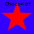 Four identical red five-point stars on a solid blue background with 'ChocoKat' text above each star in black pixelated font.