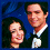 Two pixelated figures in formal attire against a blue background, one holding another's hand.