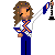A 4x4 contact sheet of a pixel art animation featuring a female band member holding a flag, with text labels "Band," "Geek," and "Ever" below each frame.