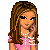 Pixel art buddy icon featuring a cartoon girl with long brown hair and pink dress holding phone next to "I Love You!" text in pink frame.