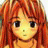A 48x48 pixel buddy icon featuring a split composition with an anime-style character on the left and text elements on the right against a black background.