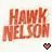Two side-by-side animated frames of a pixelated text-based buddy icon featuring 'Hawk Nelson' with heart symbols and the word 'LOVE' in frame two.