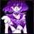 Pixelated figure with purple hair and white clothing against dark background, rendered in low-resolution digital style.