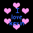 Pixelated pink hearts float around blue text reading "I love kevin" on a black background.