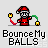 Pixel art Santa figure in red suit and hat holding yellow balls on green-and-red strings, with text 'BounceMyBALLS' below.