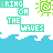 Pixelated icon with repeating text and wave motifs in green, cyan, white, and gray.