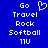 Blue background with white pixelated text reading 'Go Travel Rock Softball 11U' and a heart symbol above the word 'Travel'.