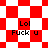 Red and white checkered background with "Lol Fuck u" text in black pixelated font, transitioning to red diamond pattern while maintaining identical text placement.