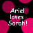 Black background with pink and magenta circles; white text 'Ariel loves Sarah!' repeated across the image.