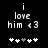 Pixelated text reads 'i love him <3' with five heart symbols below, two versions show different heart color sequences.