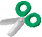 Two static frames of a pixelated green and white scissor icon displayed side-by-side on a gray background.