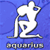 A pixelated animated contact sheet showing two frames of a white stick-figure Aquarius icon against a blue background with the text "LIBERTY" and "aquarius" in gray.