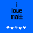 Blue background with black text reading "i love matt" and five white plus signs below, where the third sign changes from light blue to white between frames.
