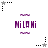 Pixelated purple text "NiLAHi" centered on white background with small purple decorative shapes above and below, surrounded by black-and-gray star-shaped corner markers in two alternating configurations.