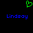Green pixelated heart symbol above two blue 'Lindsay' text instances on black background.
