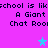 A static image with a bright purple background displays repeated text "school is like A Giant Chat Room" in dark blue pixelated font, with three star icons in light blue and purple.