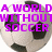 Two soccer ball icons with purple text; left reads "A WORLD WITHOUT SOCCER," right reads "I DONT THINK SO" in pixelated font.