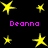 Yellow star shapes in various sizes and positions on a black background with purple text reading 'Deonna' repeated four times.