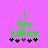 Green pixelated text 'i luv jakey' on purple background with black and purple star-like symbols below, two versions differ in symbol arrangement.