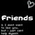 Animated icon with black background showing 'Friends' text, red hearts, and a colorful character with purple hair holding multiple heart shapes.