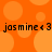 Static orange background with large light orange circles and repeated text 'jasmine<3' in dark brown pixelated font.
