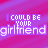 Pixelated text 'I COULD BE YOUR girlfriend' repeated in a on a pink and purple striped background with visible animation changes