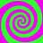 Four spirals in alternating green and magenta colors arranged symmetrically on a solid background.