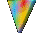A triangular shape with a gradient of blue, green, yellow, and red pixels transitions from wide to narrow