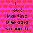A static pixel art image with a bright pink background covered in red heart shapes, displaying repeated text about loving Martina DiGrazia.