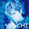 A 100x100 pixel animated contact sheet showing two sequential frames of a cartoon character with light blue hair and a blue outfit, holding a phone to their ear against a blue background.