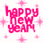 Pixelated pink text and sparkles on white background with New Year's resolution question and response.