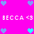 Pixelated icon with bright pink background, repeated 'BECCA <3' text, and alternating blue/cyan heart symbols in a pattern
