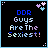 A 4x3 contact sheet of 12 animated frames showing a pixel art icon with the text "DDR Guys Are The Sexiest!" on a black background, featuring blue and purple puzzle-piece corner decorations.