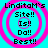 Four identical pixelated icons arranged in a , each featuring cyan background with pink concentric circles and black text reading "LinditaM's Site!! Is!! Do!! Best!!"