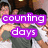 six showing a person in gray and white clothing with purple text overlays reading 'counting days', 'on the back of your hand', 'turning pages', 'fill you have no more plans'