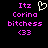 Pixelated text and symbols on black background: 'Itz', 'Corina', 'bitchess', '(33)', white heart symbol, pink text.