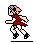 Pixel art of a character with pink hair and red sleeveless top in two running poses on gray background.